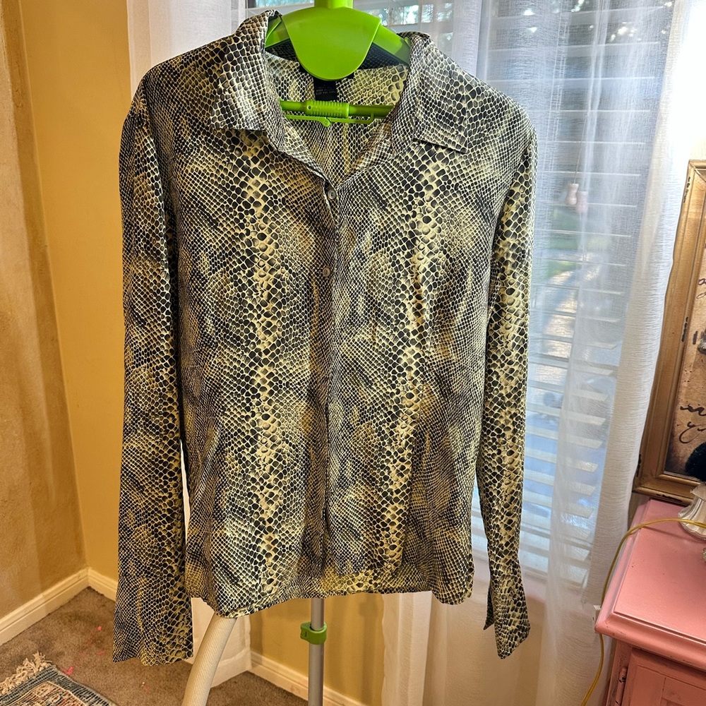 The Limited Snakeskin Print Blouse - Black and Cream FLAWED